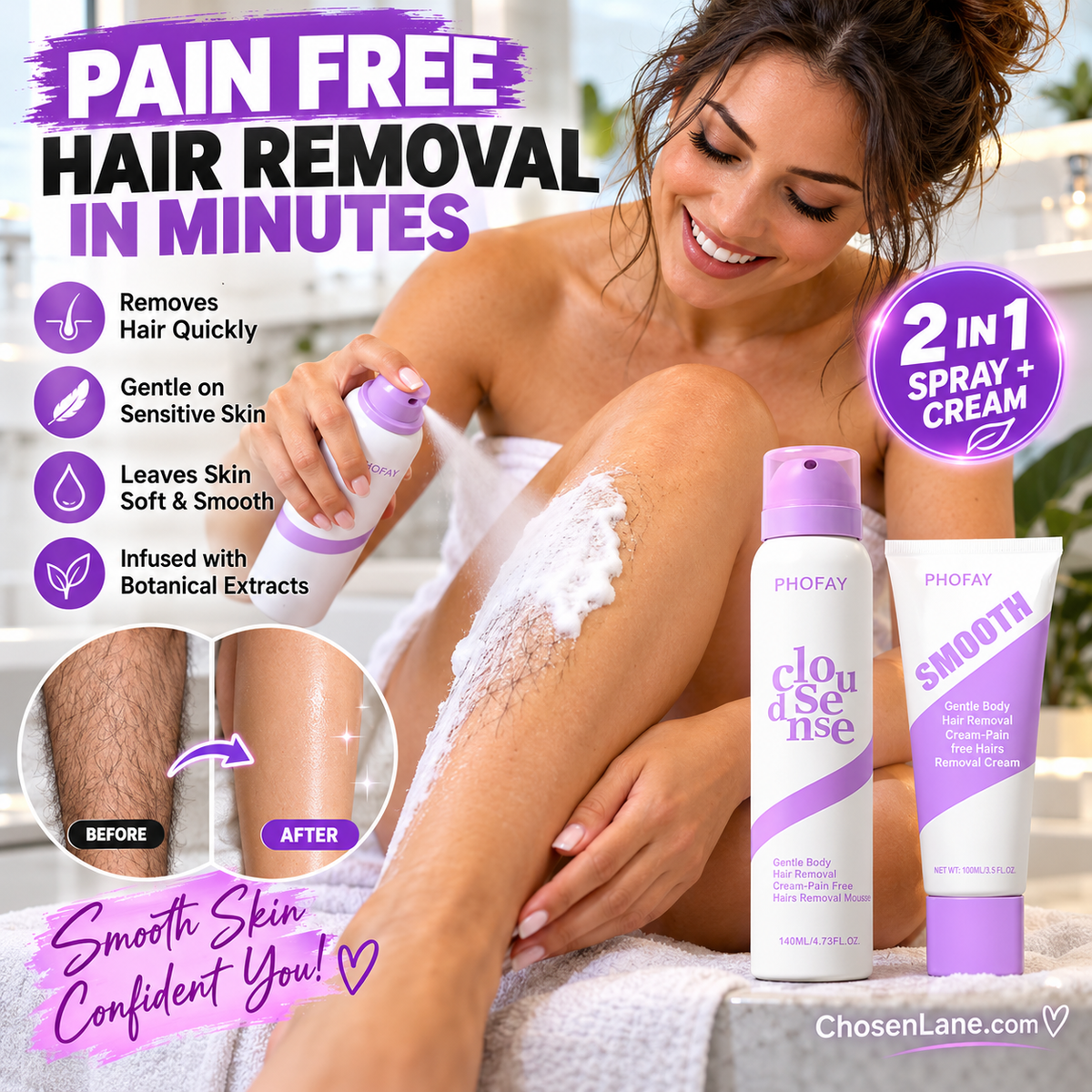 Bikini & Body Hair Removal Spray + Cream