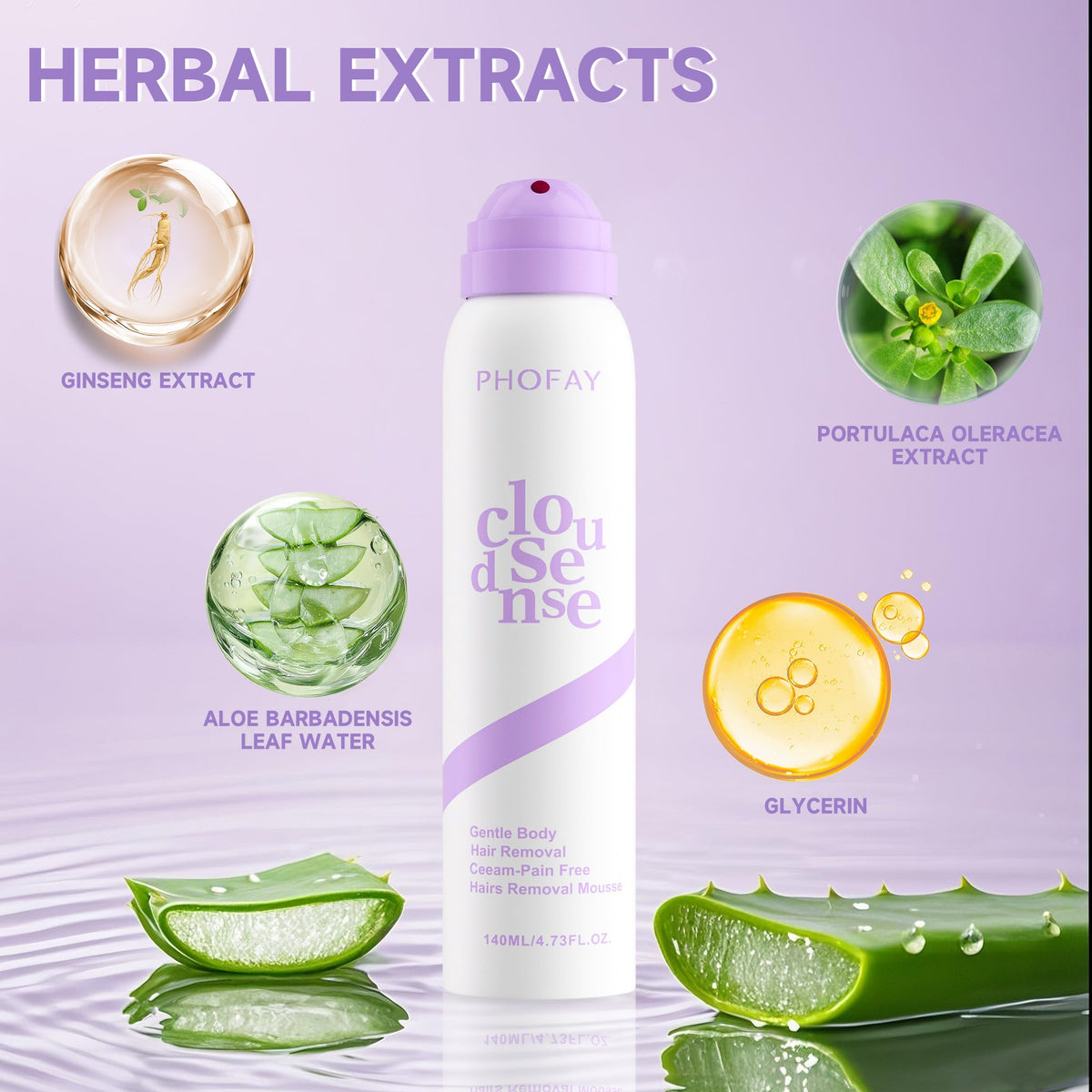 Spray mousse product ingredient illustration